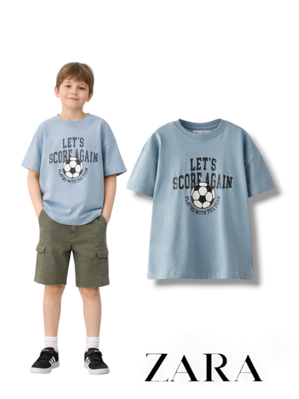 ZARA Kids Blue Soccer T-Shirt NWT Size 9/10 - Picture 1 of 6